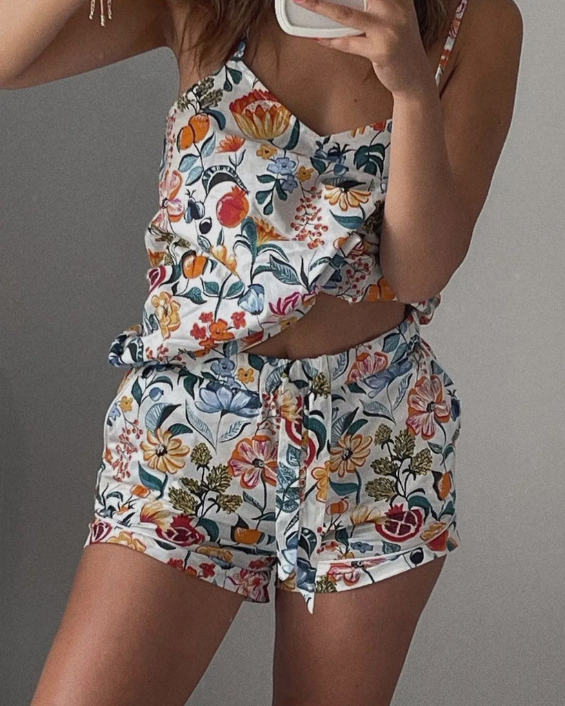 Blomstrende - pyjamasshortssett i økologisk bomull - Snyggelig