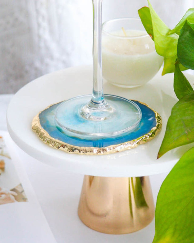 Blå glassbrikke i naturlig agat - Snyggelig