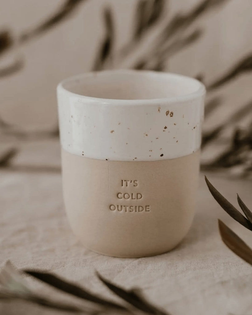 'It's cold outside' krus - håndlaget keramikk kopp uten hank - Snyggelig