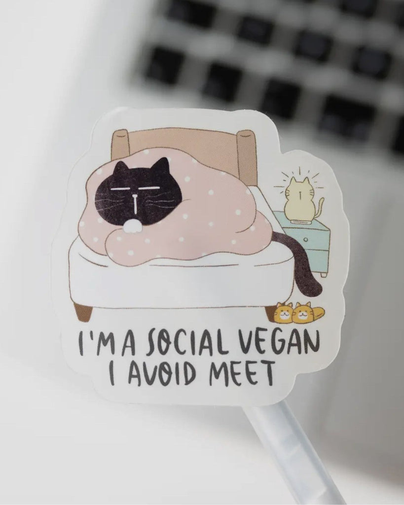 Social Vegan - svart katt klistremerke - Snyggelig