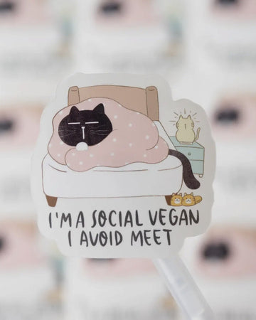 Social Vegan - svart katt klistremerke - Snyggelig